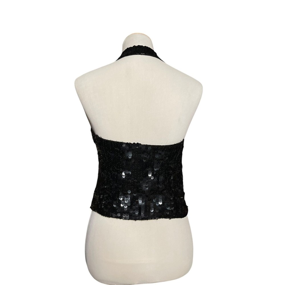 Cathy Hardwick Small Black Sequin Halter Top Lambswool Beads Vintage Hong Kong - Picture 4 of 8